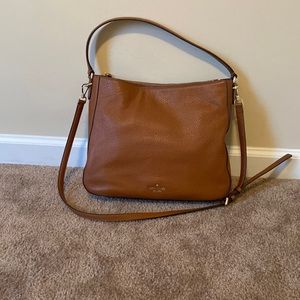 Kate Spade large pebbled leather hobo shoulder / crossbody bag tan
